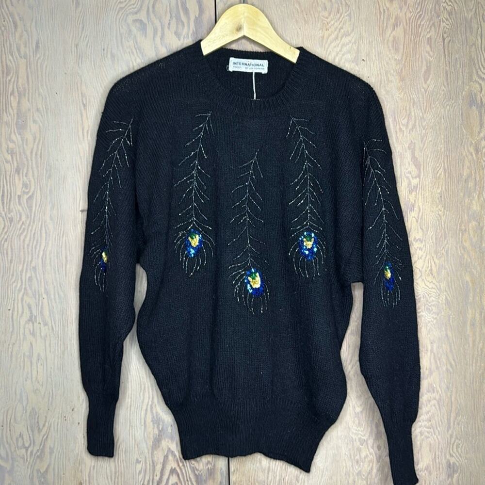 NWT Vintage international tricot Les Copains Black Beaded Embellishments Sweater